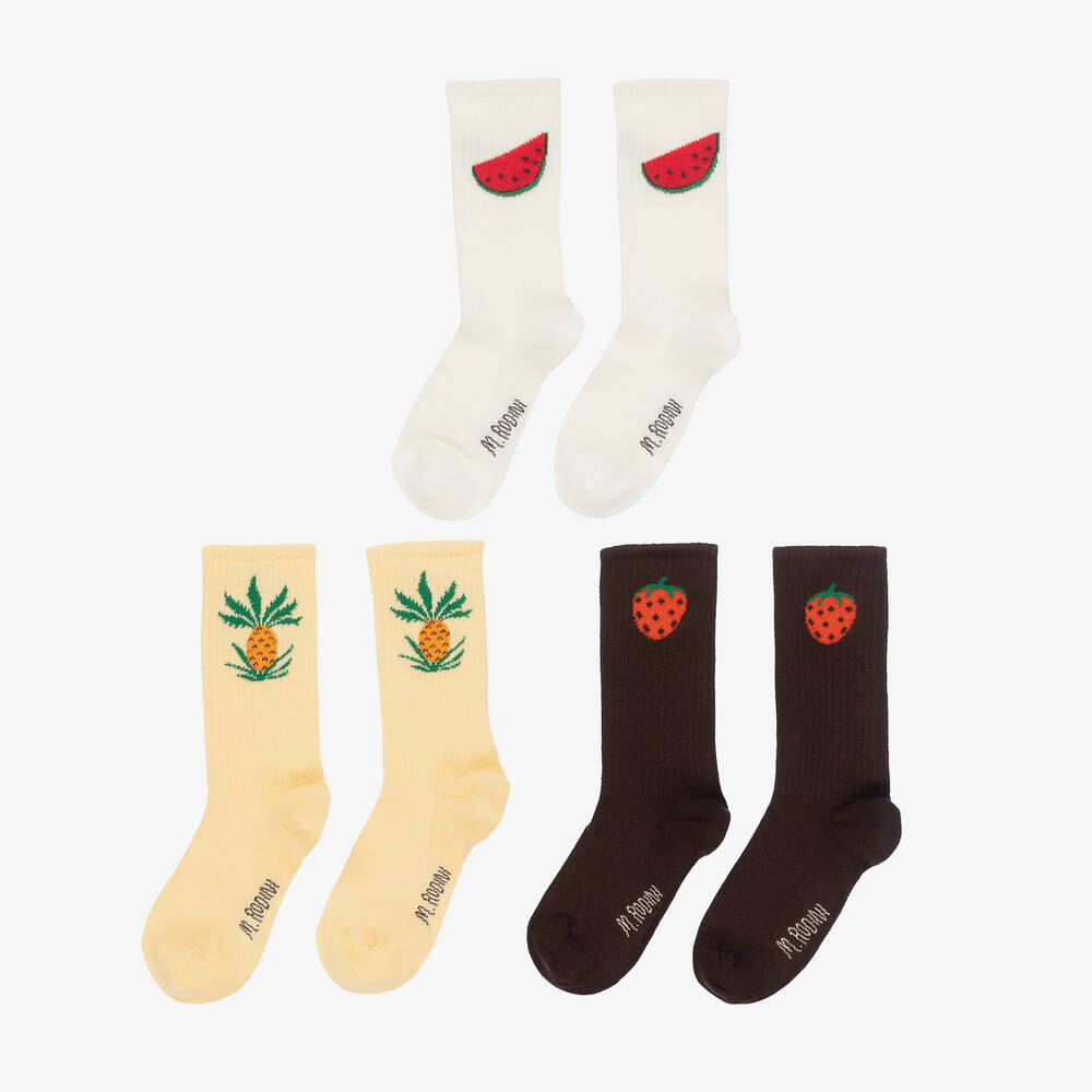 MINI RODINI 3-PACK FRUITS SOCKS BROWN