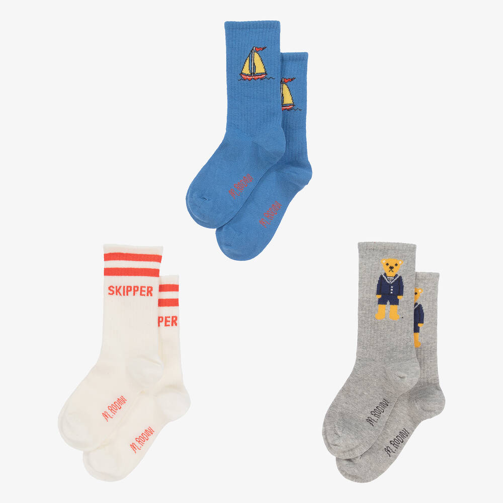 ميني روديني-جوارب مزيج قطن عضوي لون عاجي وأبيض (عدد 3) | Childrensalon Outlet