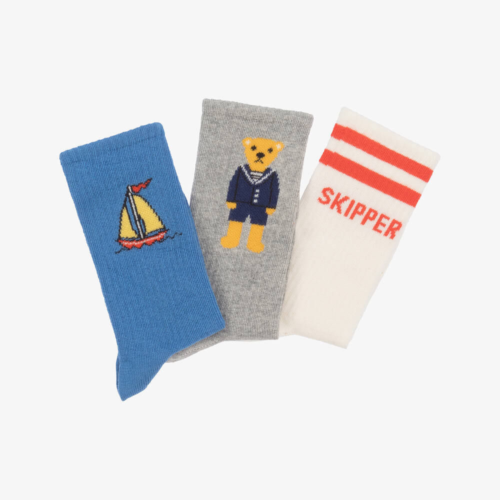 ميني روديني-جوارب مزيج قطن عضوي لون عاجي وأبيض (عدد 3) | Childrensalon Outlet