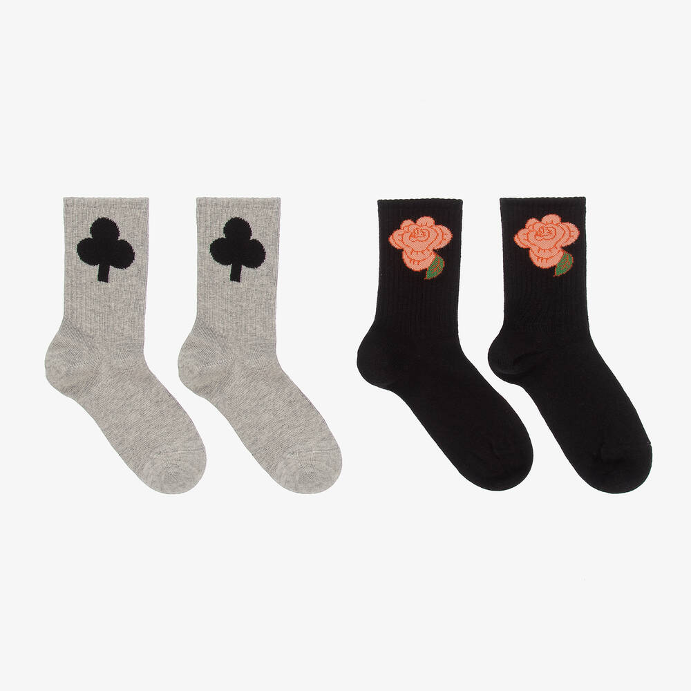 ميني روديني-جوارب قطن عضوي لون عاجي وأسود للبنات (عدد 2) | Childrensalon Outlet