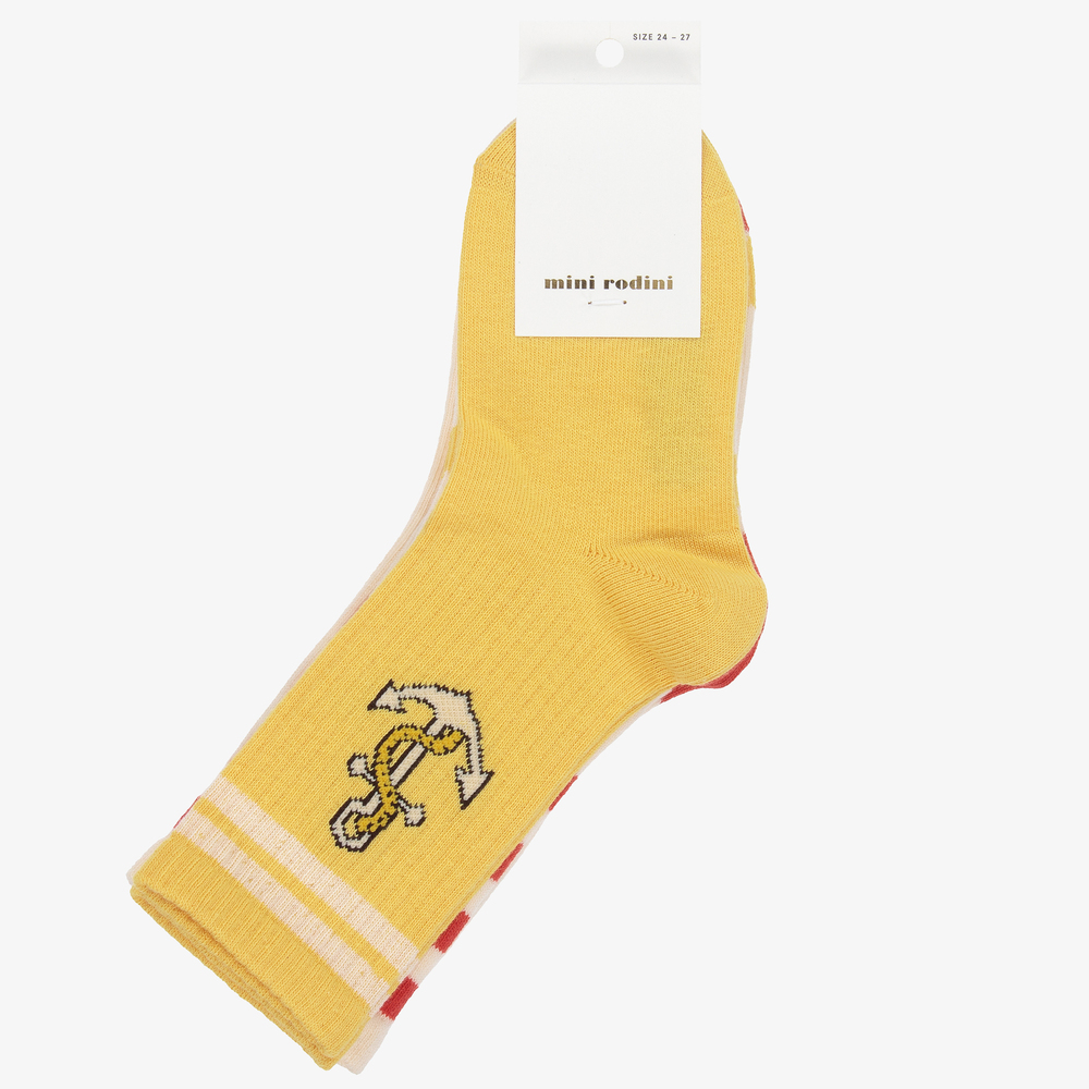 ميني روديني-جوارب قطن عضوي لون أصفر وبيج وأبيض (عدد 3) | Childrensalon Outlet