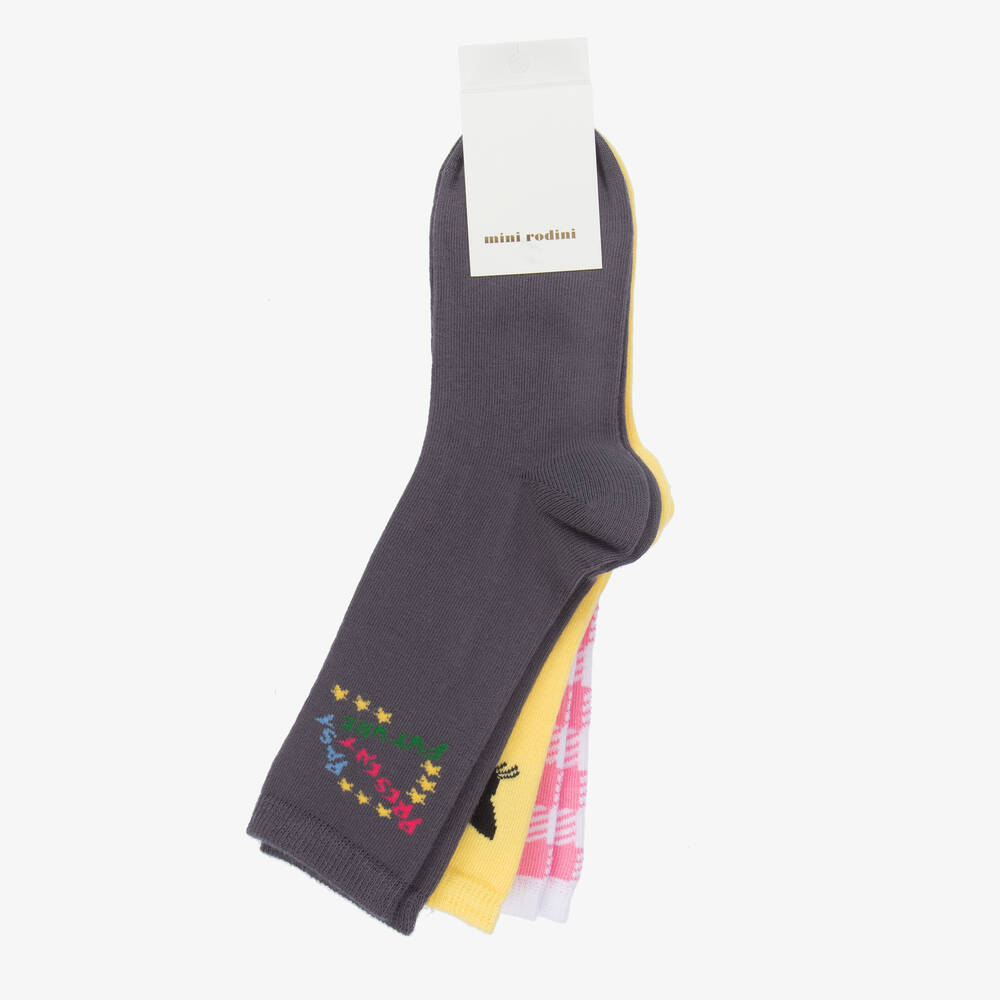 ميني روديني-جوارب مزيج قطن عضوي لون زهري ورمادي وأصفر (عدد 3) | Childrensalon Outlet