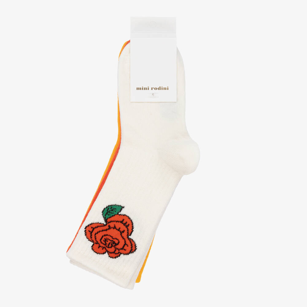 ميني روديني-جوارب قطن عضوي لون عاجي وبرتقالي وأصفر (عدد 3) | Childrensalon Outlet