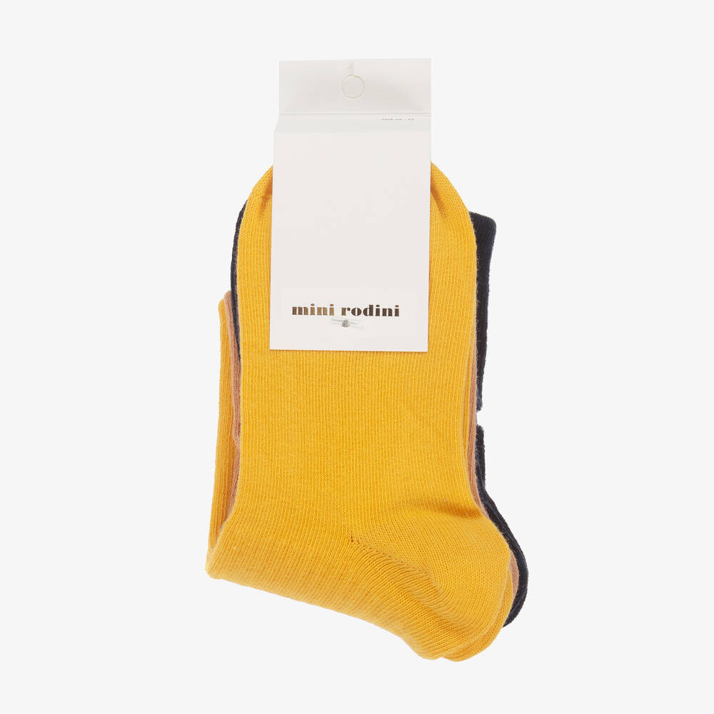 ميني روديني-جوارب مزيج قطن عضوي لون أصفر وكحلي (عدد 3) | Childrensalon Outlet