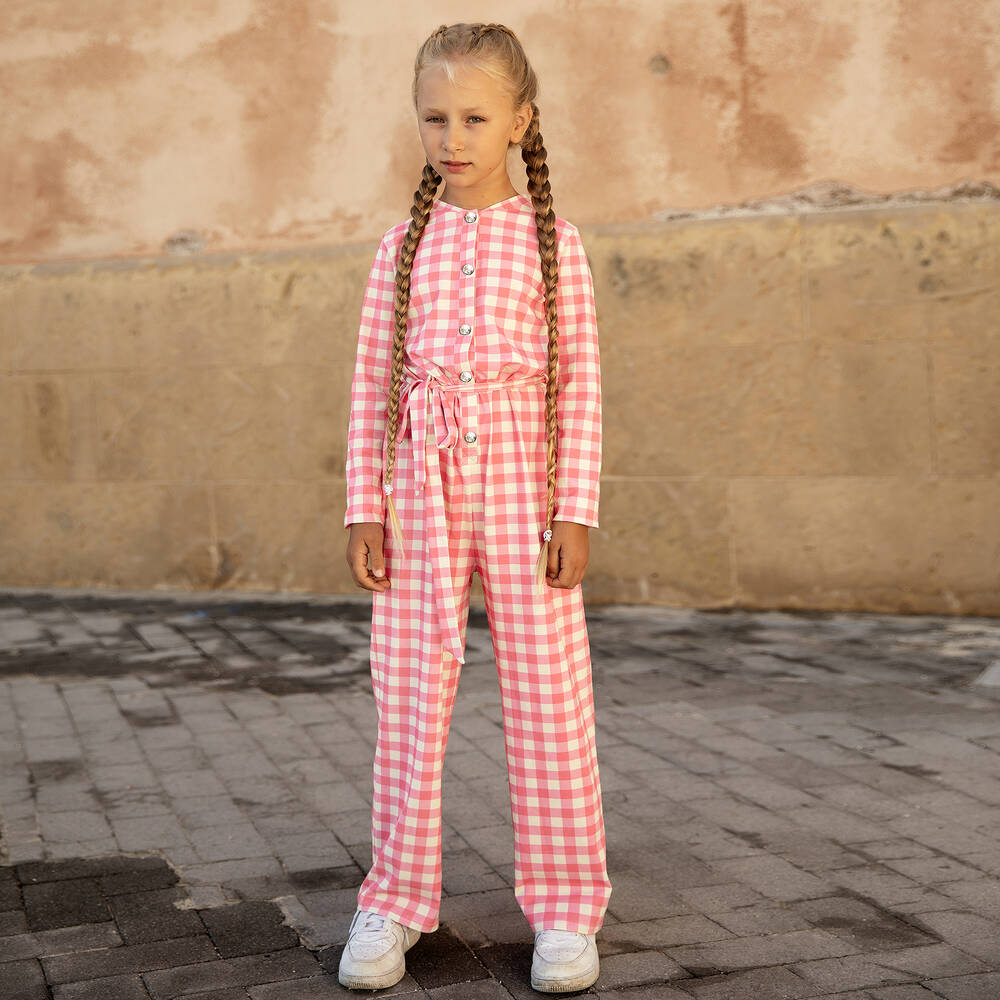 Pink gingham jumpsuit best sale