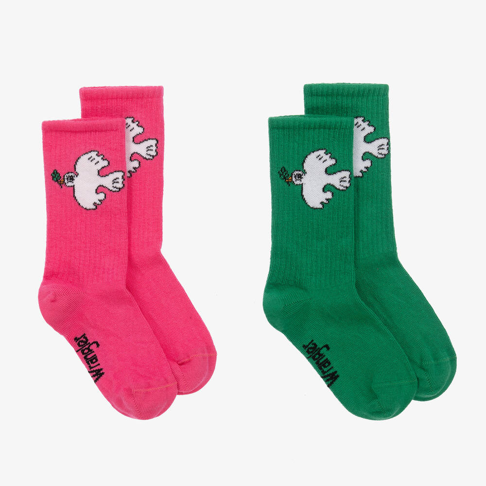 Mini Rodini - Pink & Green Cotton Socks (2 Pack) | Childrensalon
