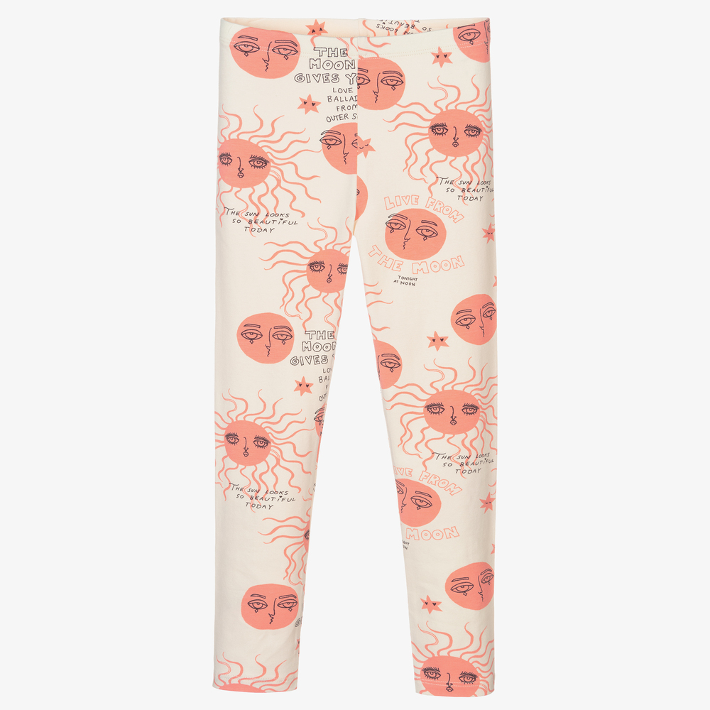 Mini Rodini - Baumwoll-Leggings in Elfenbein und Rosa | Childrensalon