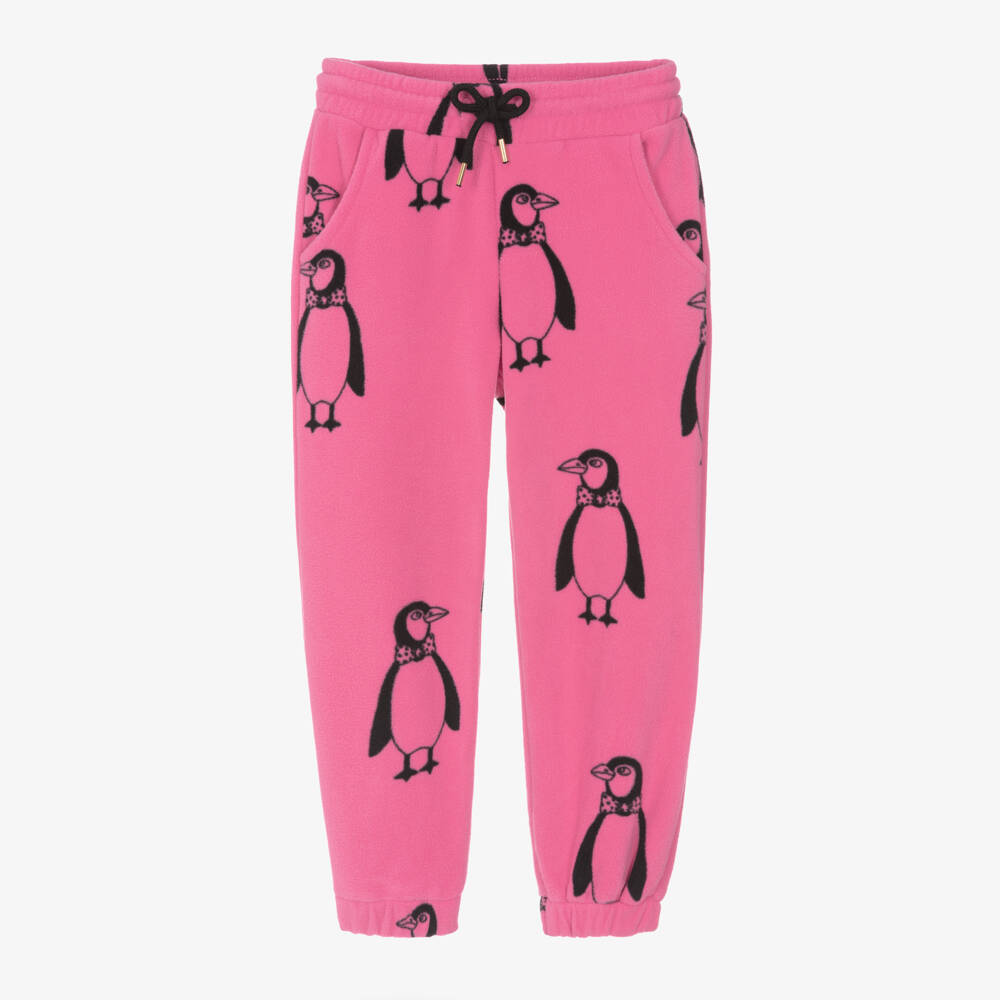 Mini Rodini-Pink Penguin Print Fleece Joggers | Childrensalon Outlet