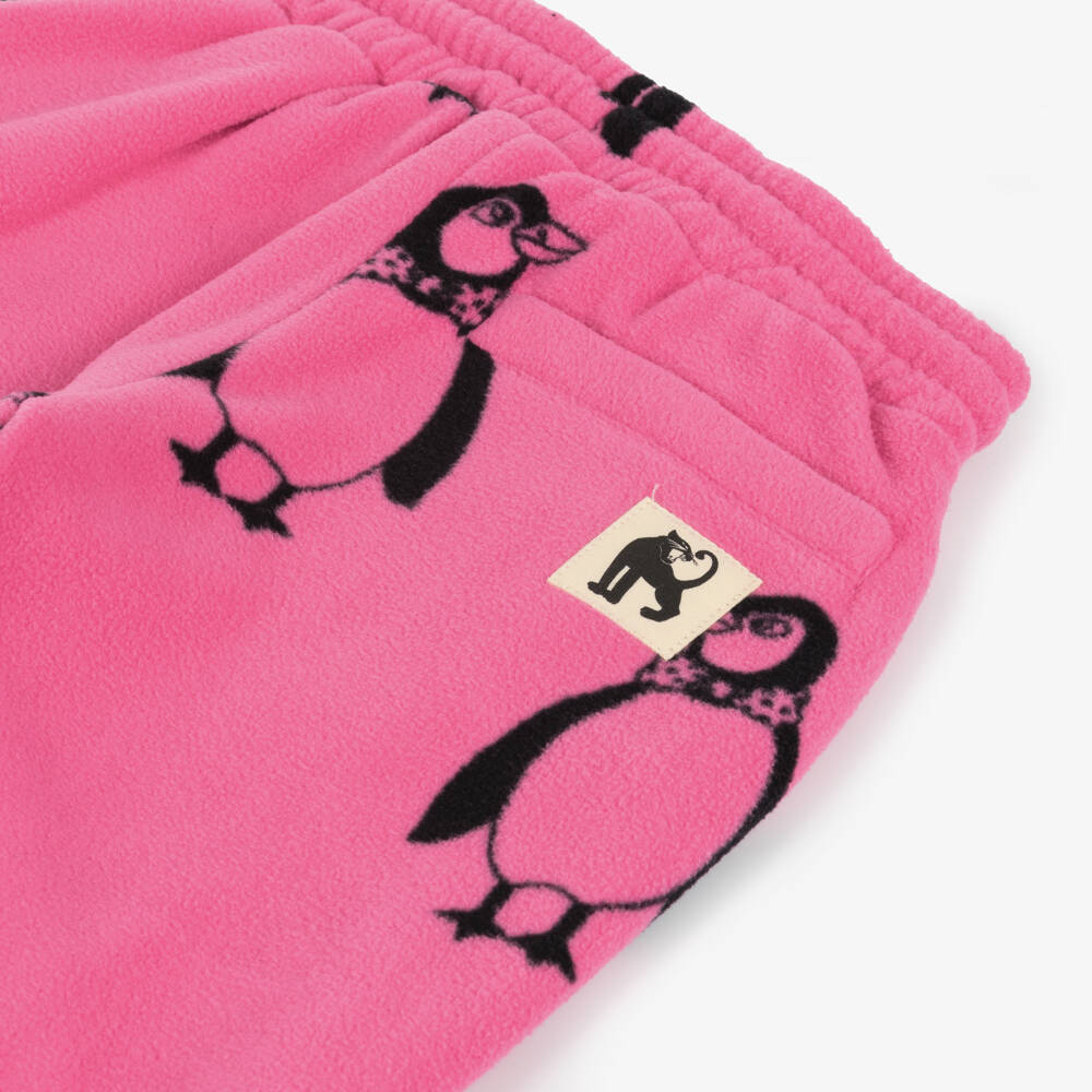 Mini Rodini-Pink Penguin Print Fleece Joggers | Childrensalon Outlet