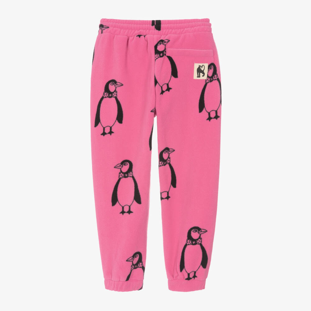 Mini Rodini-Pink Penguin Print Fleece Joggers | Childrensalon Outlet