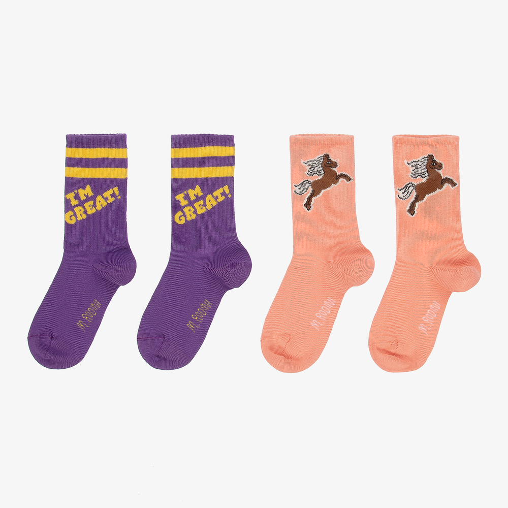 Mini Rodini - Chaussettes roses violettes (x2) | Childrensalon