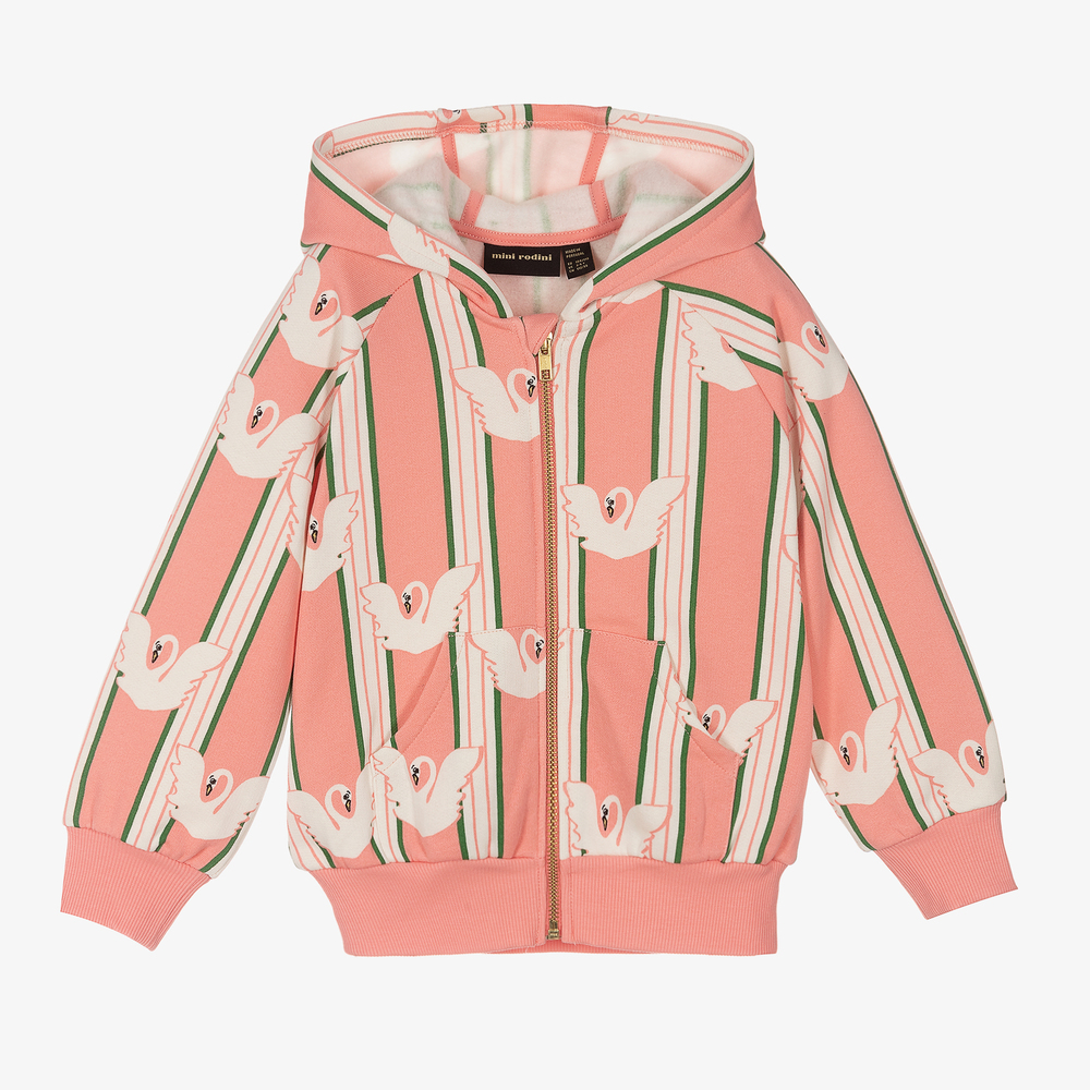 Mini Rodini - Pink Stripe Zip-Up Hoodie | Childrensalon