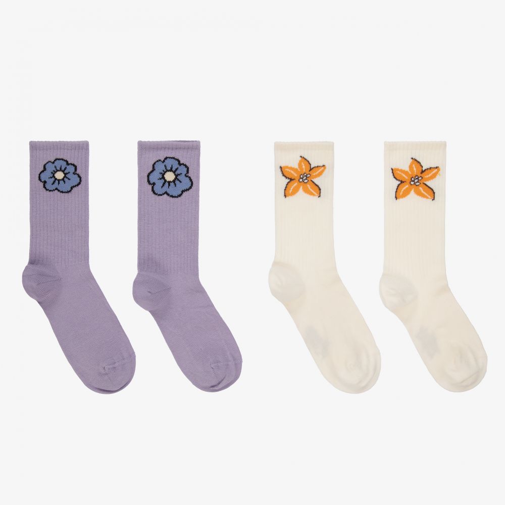 Mini Rodini - Purple & Ivory Socks (2 Pack) | Childrensalon