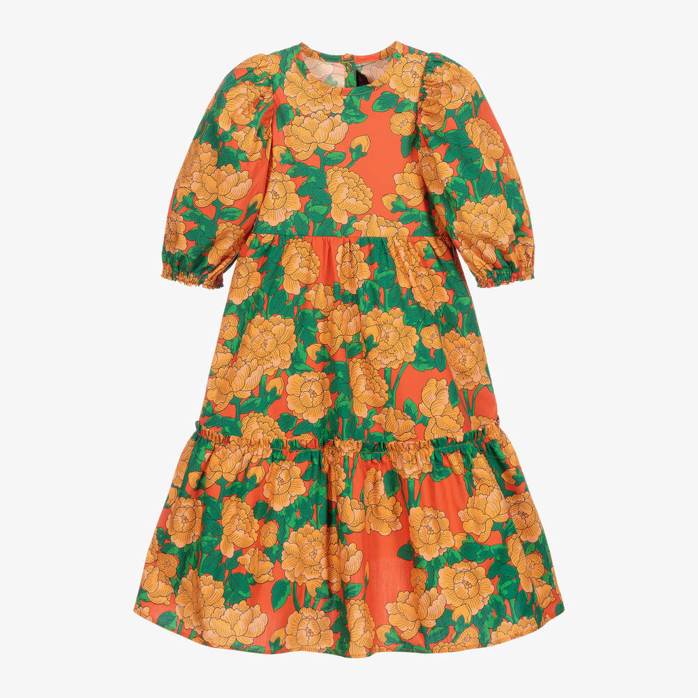 Mini Rodini-Red Cotton Peonies Dress | Childrensalon Outlet
