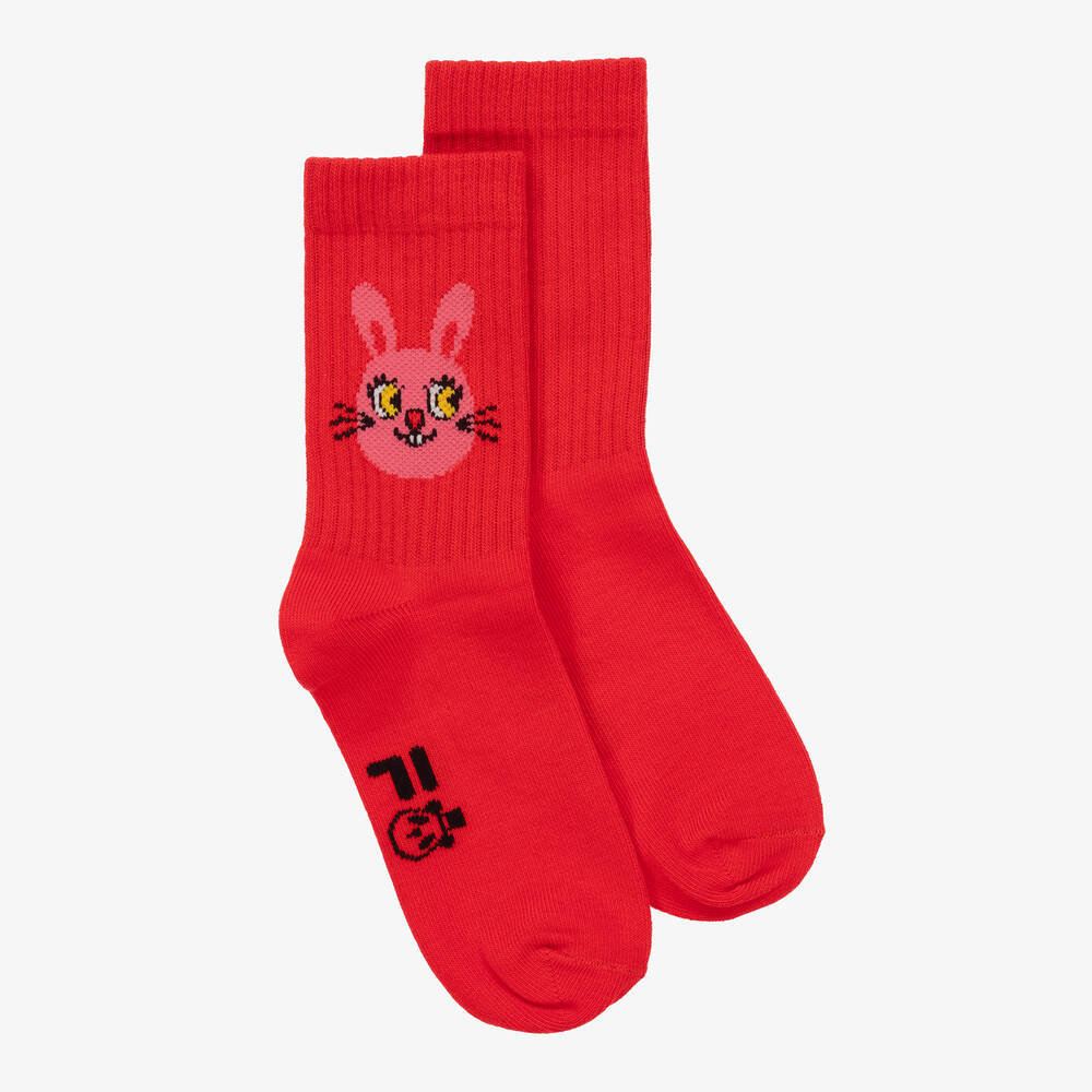 Mini Rodini-Red FILA Rabbit Cotton Socks  | Childrensalon Outlet