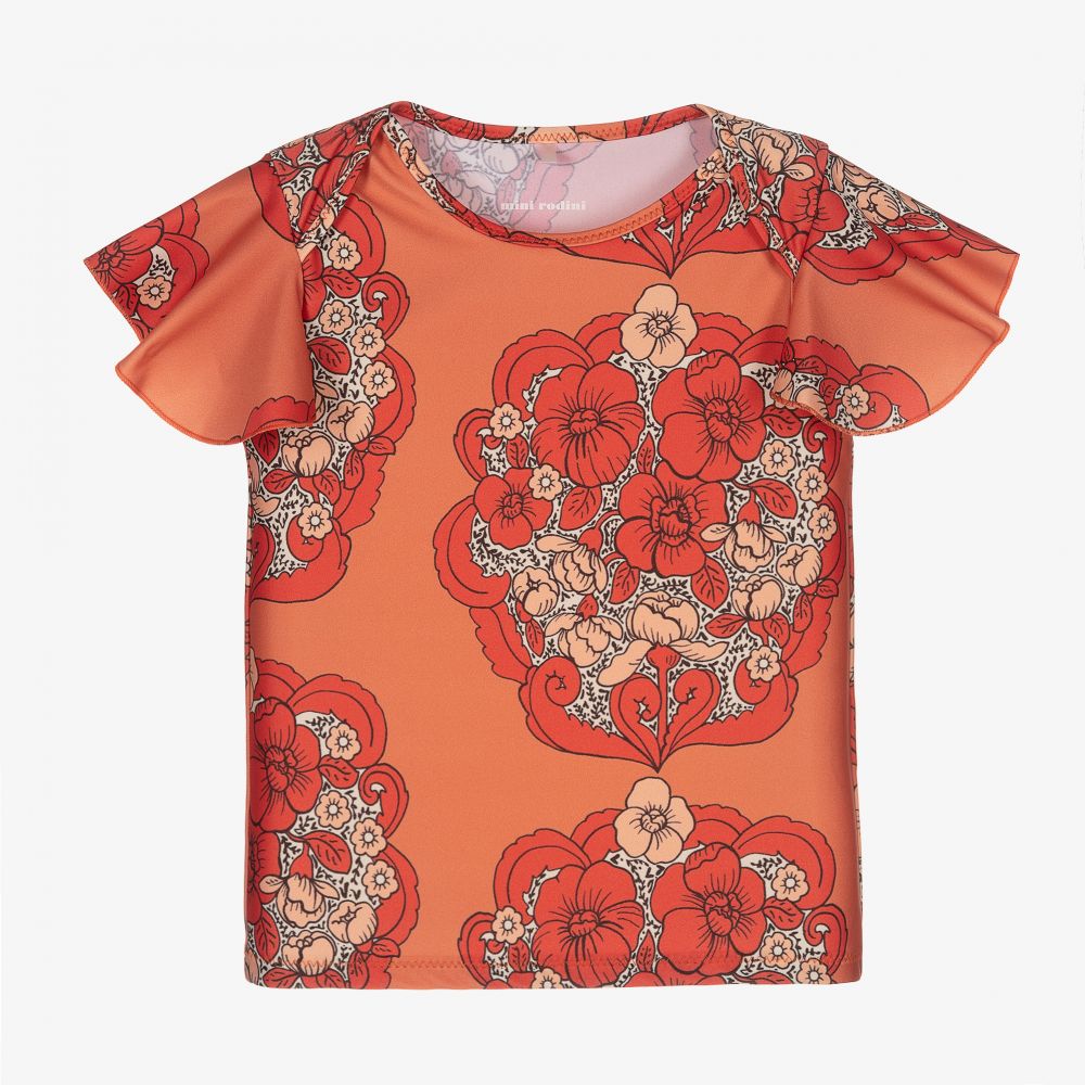 Mini Rodini - Red Floral Swim Top (UPF50+) | Childrensalon