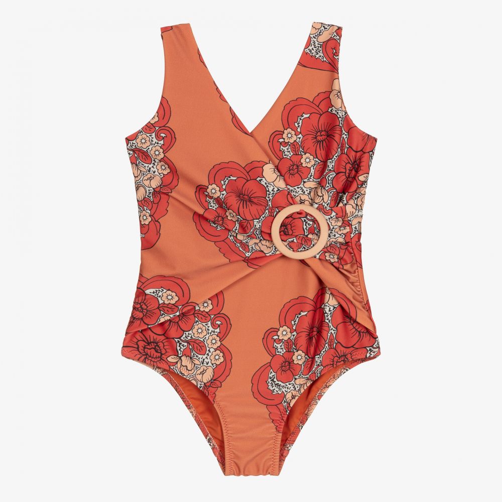 Mini Rodini-Красный купальник с цветами (UPF50+) | Childrensalon Outlet