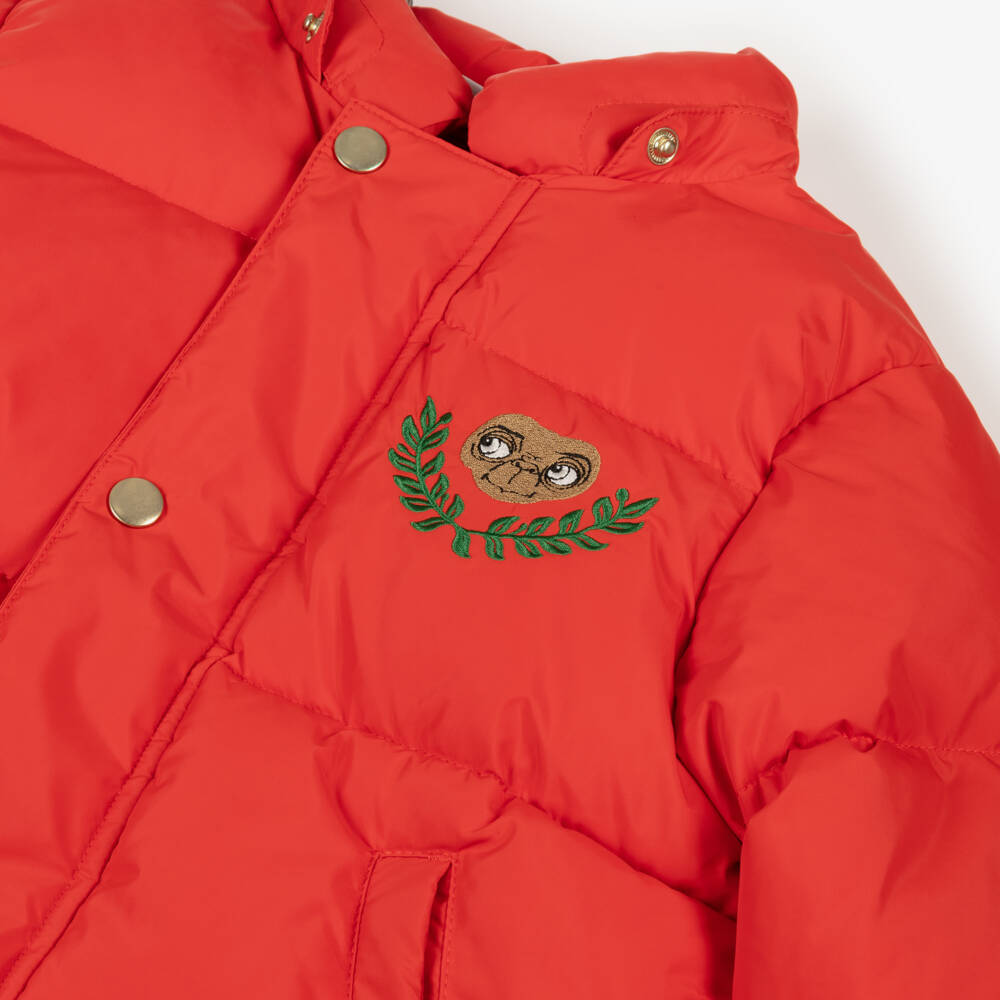 Mini Rodini-Red Hooded Puffer Jacket with E.T. Embroidery | Childrensalon Outlet