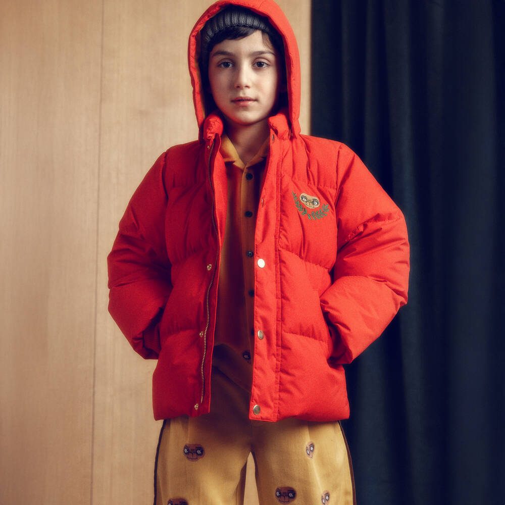 Mini Rodini-Red Hooded Puffer Jacket with E.T. Embroidery | Childrensalon Outlet