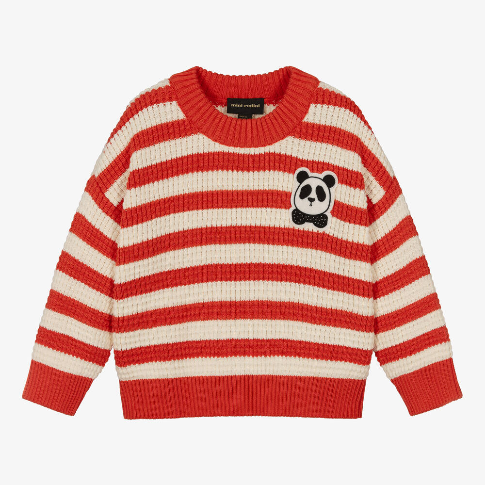 Mini Rodini - Red & Ivory Striped Cotton Sweater | Childrensalon