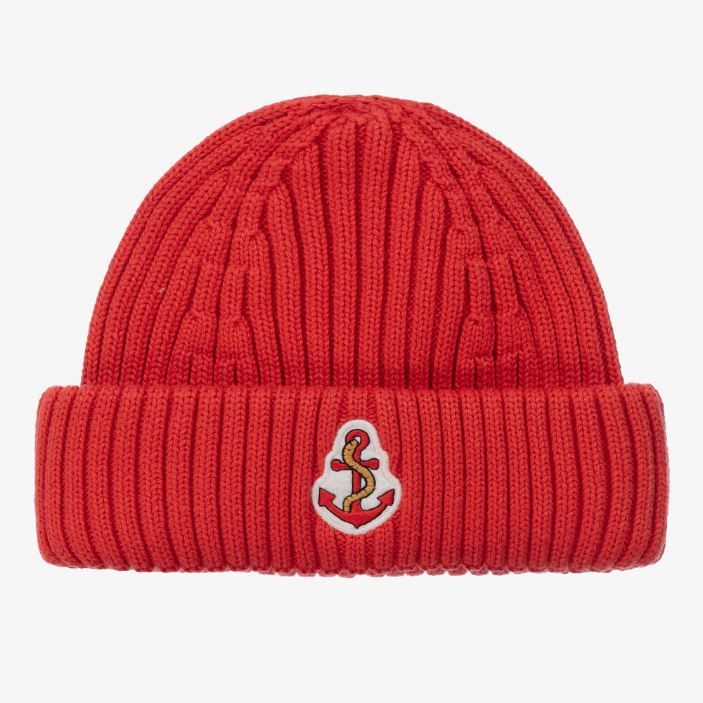 Mini Rodini - Red Organic Cotton Knitted Beanie Hat | Childrensalon