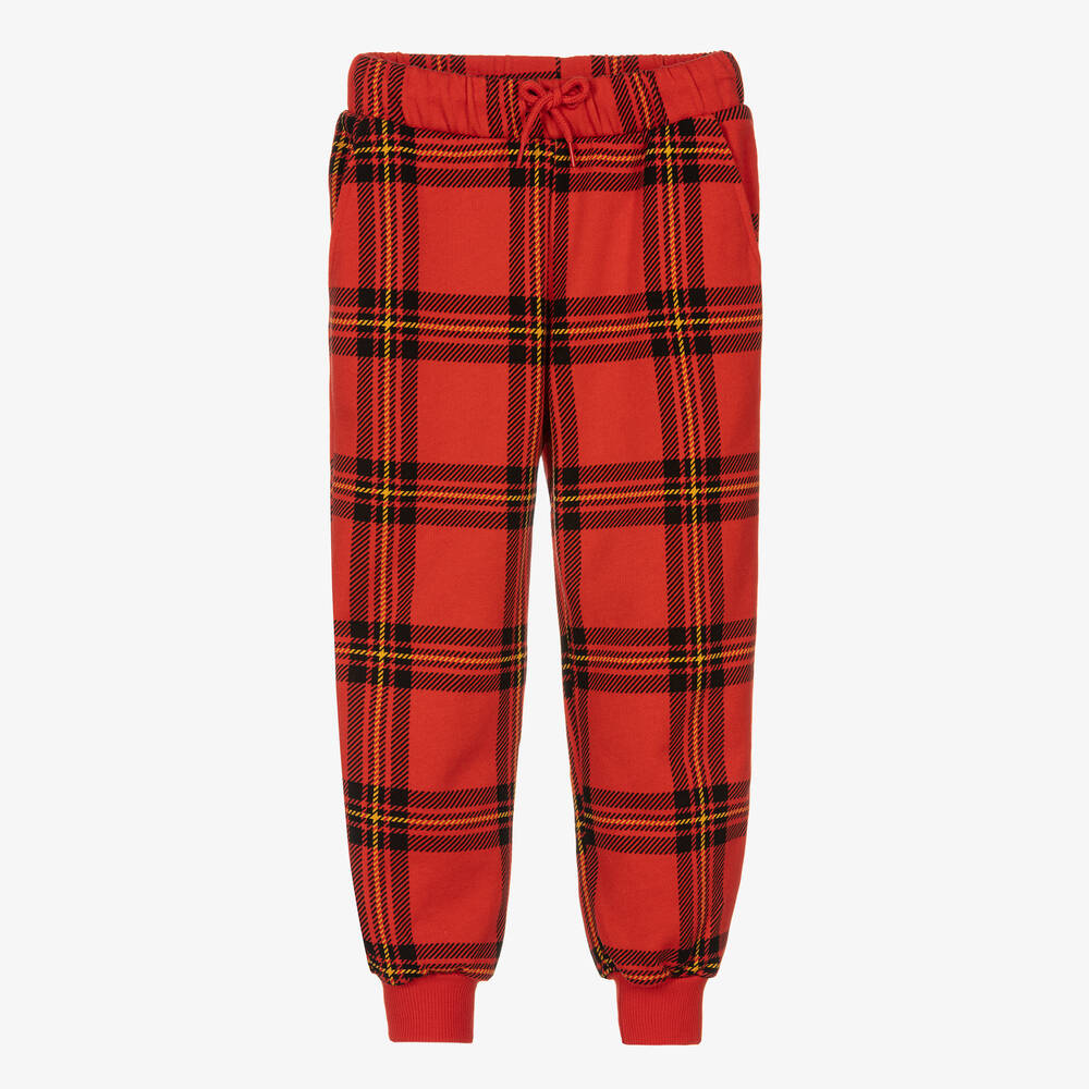 Mini Rodini - Red Organic Cotton Tartan Joggers | Childrensalon