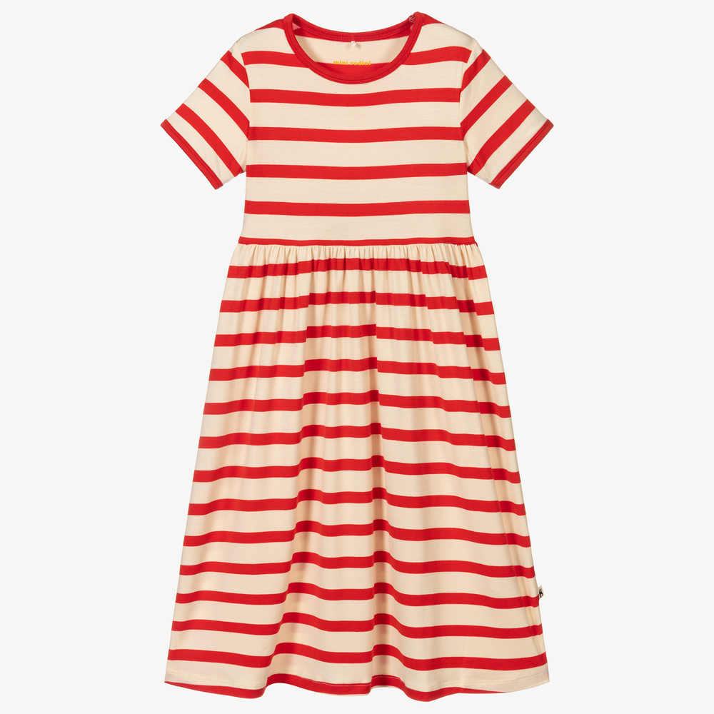 Mini Rodini - Rot gestreiftes Kleid aus Lyocell | Childrensalon