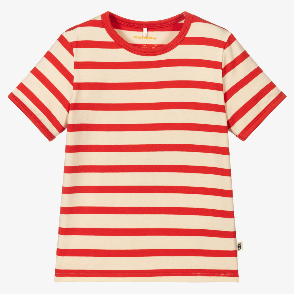Mini Rodini - T-shirt rayé rouge en Lyocell | Childrensalon