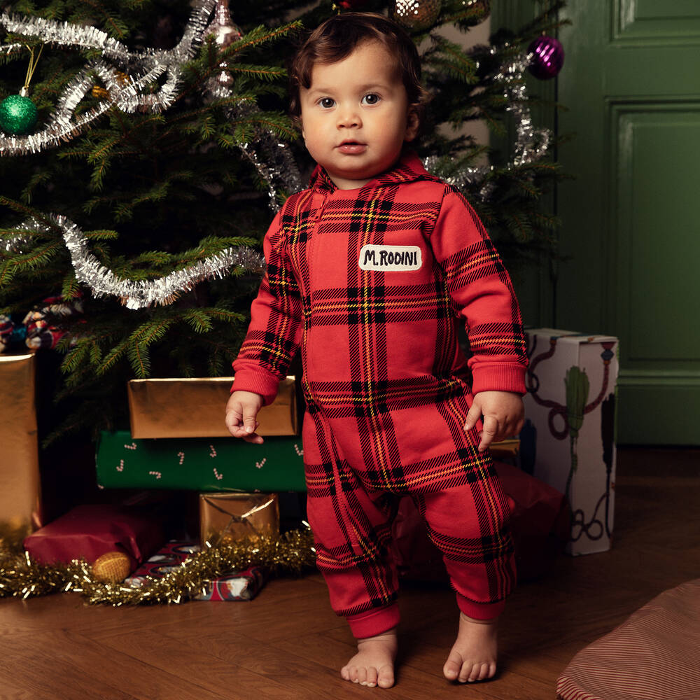 Mini Rodini-Red Tartan Cotton Baby Onesie | Childrensalon Outlet