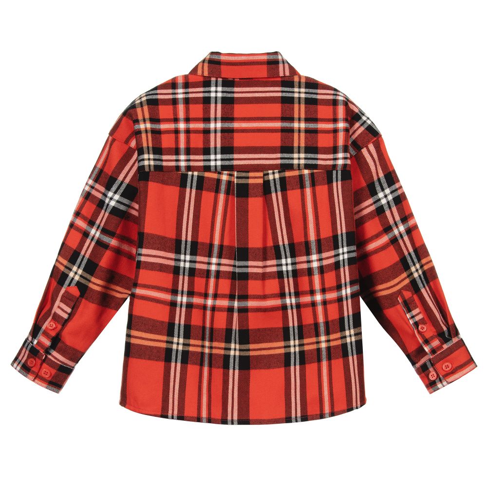 ميني روديني-قميص تارتان قطن عضوي فلانيل كاروهات لون أحمر | Childrensalon Outlet