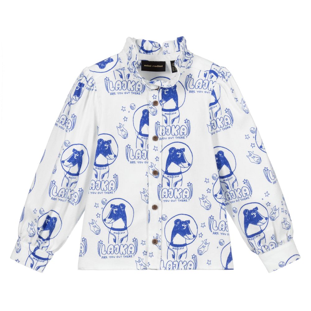 Mini Rodini-White & Blue Cotton Blouse | Childrensalon Outlet