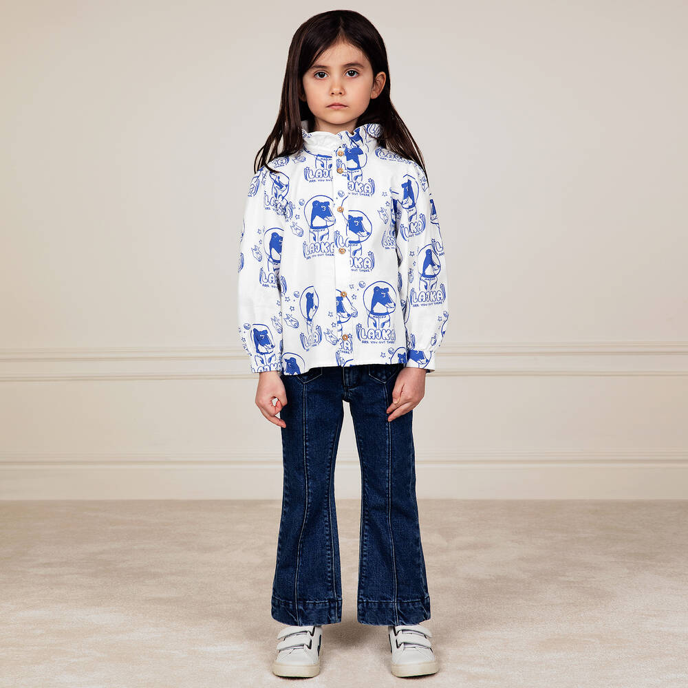 Mini Rodini-White & Blue Cotton Blouse | Childrensalon Outlet