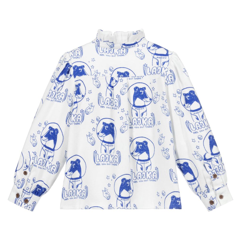 Mini Rodini-White & Blue Cotton Blouse | Childrensalon Outlet