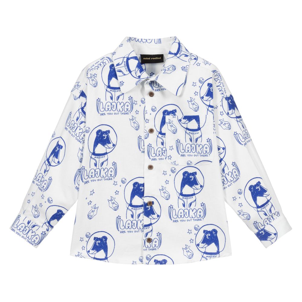 Mini Rodini - White & Blue Cotton Shirt  | Childrensalon