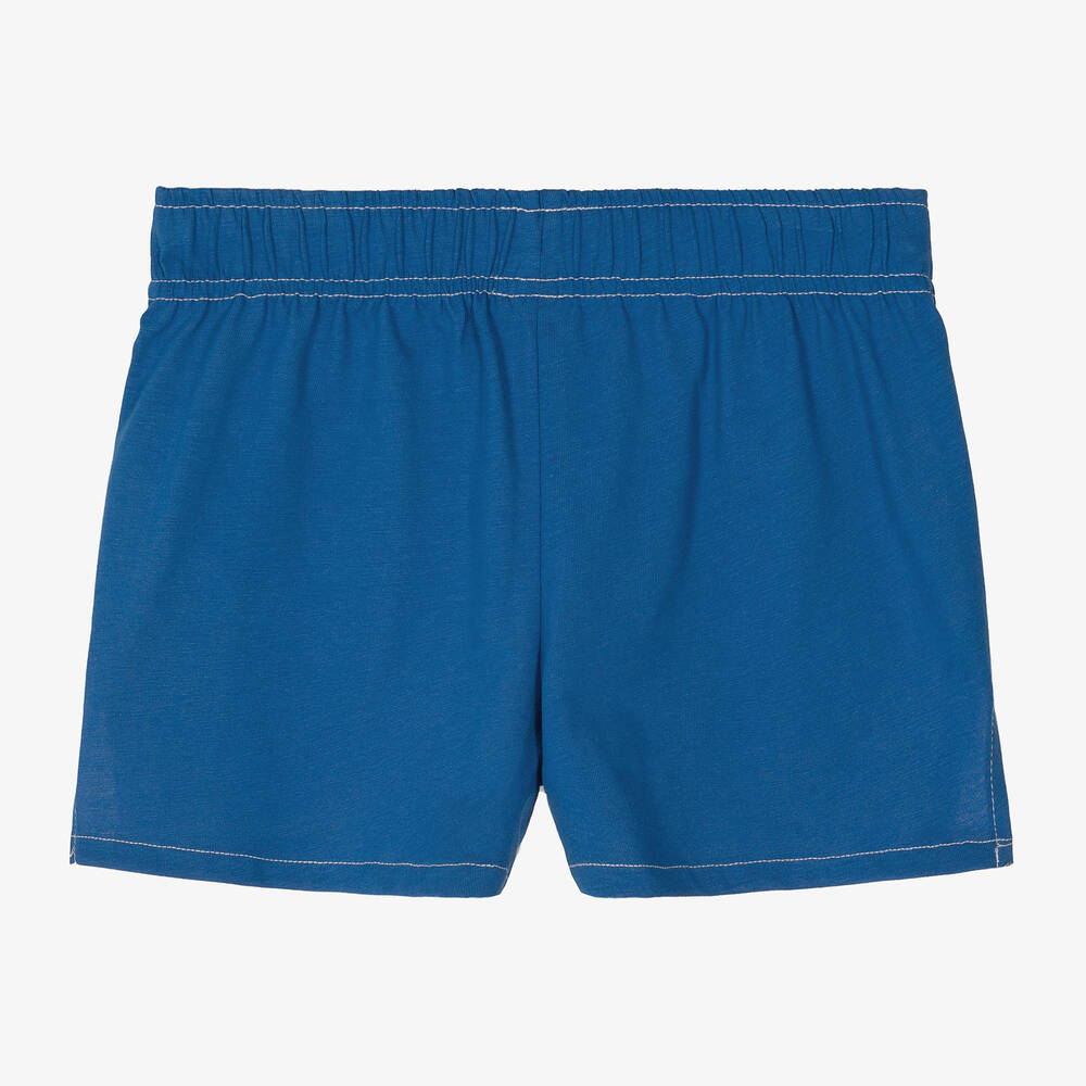 Mini Rodini-White & Blue Organic Cotton Shorts | Childrensalon Outlet