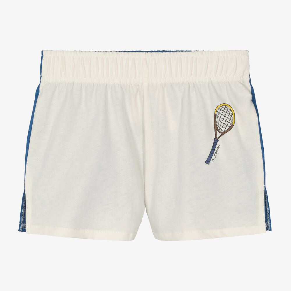 Mini Rodini-White & Blue Organic Cotton Shorts | Childrensalon Outlet