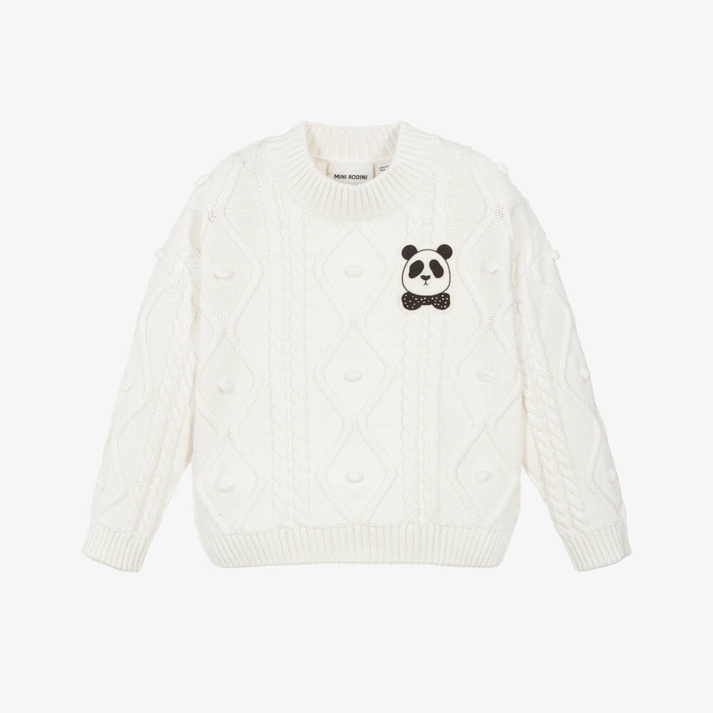 Mini Rodini-White Cotton Cable Knit Jumper | Childrensalon Outlet