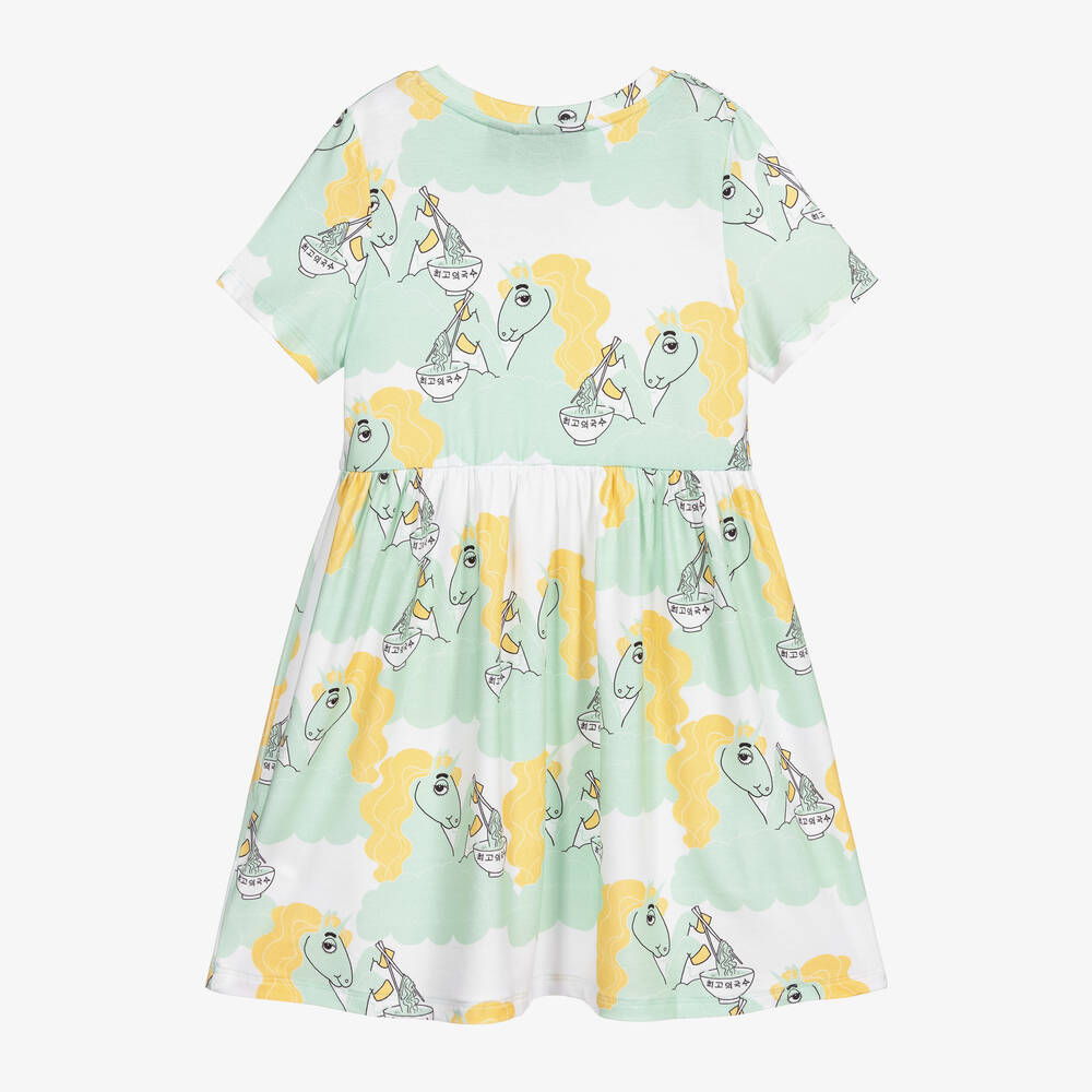 Mini Rodini-White & Green Unicorn Dress | Childrensalon Outlet