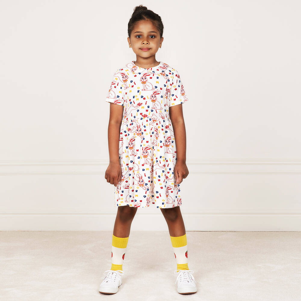 Mini Rodini-White Jersey Rabbit Dress | Childrensalon Outlet