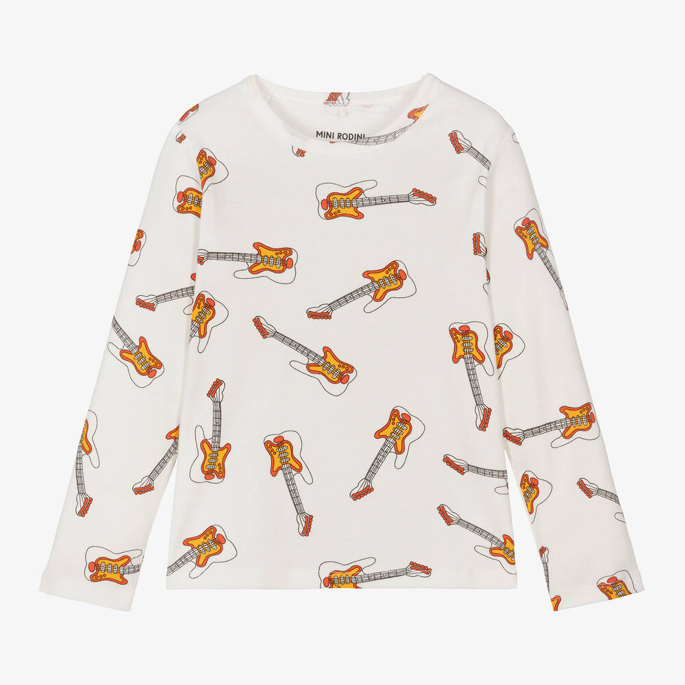 Mini Rodini-White Organic Cotton Guitar Top | Childrensalon Outlet