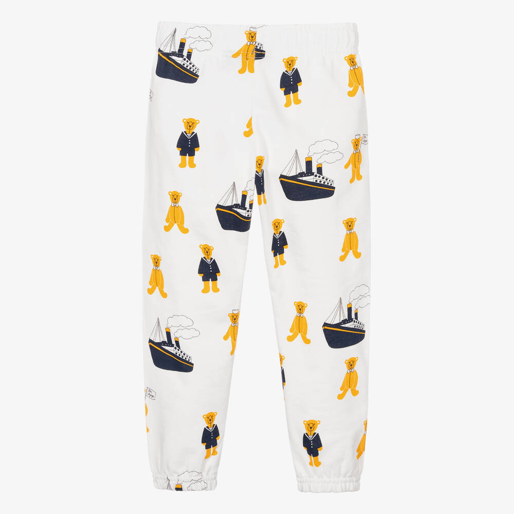 Mini Rodini-White Organic Cotton Sailor Bear Joggers | Childrensalon Outlet