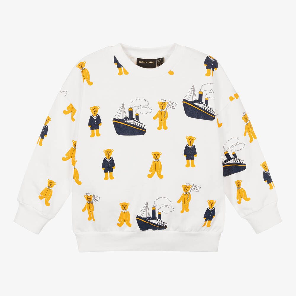 Mini Rodini - Weißes Matrosenbären-Bio-Sweatshirt | Childrensalon