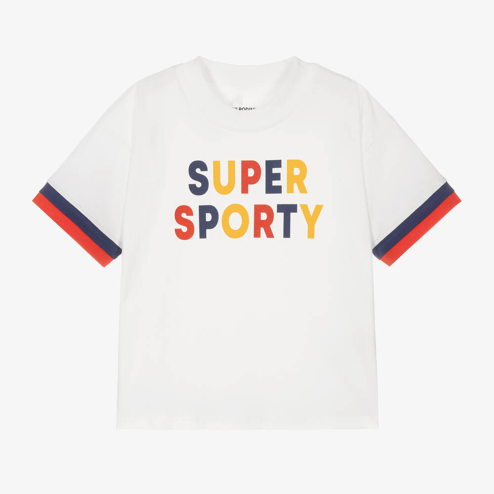 Mini Rodini-White Organic Cotton Sporty T-Shirt | Childrensalon Outlet
