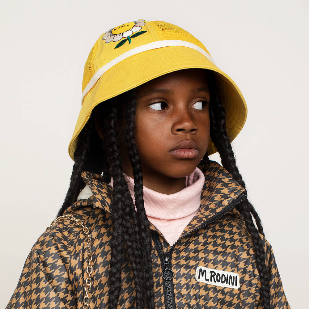 Mini Rodini-قبعة قطن عضوي تويل وشبك لون أصفر للبنات | Childrensalon Outlet