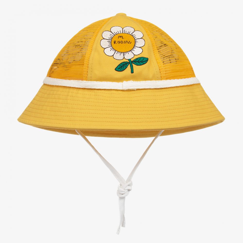 Mini Rodini - Chapeau de soleil jaune en coton/mesh | Childrensalon