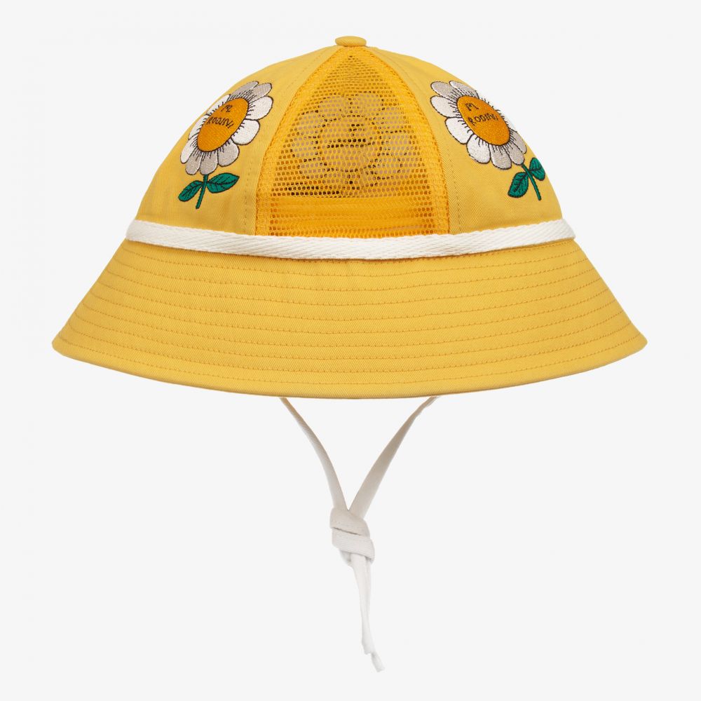 Mini Rodini-قبعة قطن عضوي تويل وشبك لون أصفر للبنات | Childrensalon Outlet