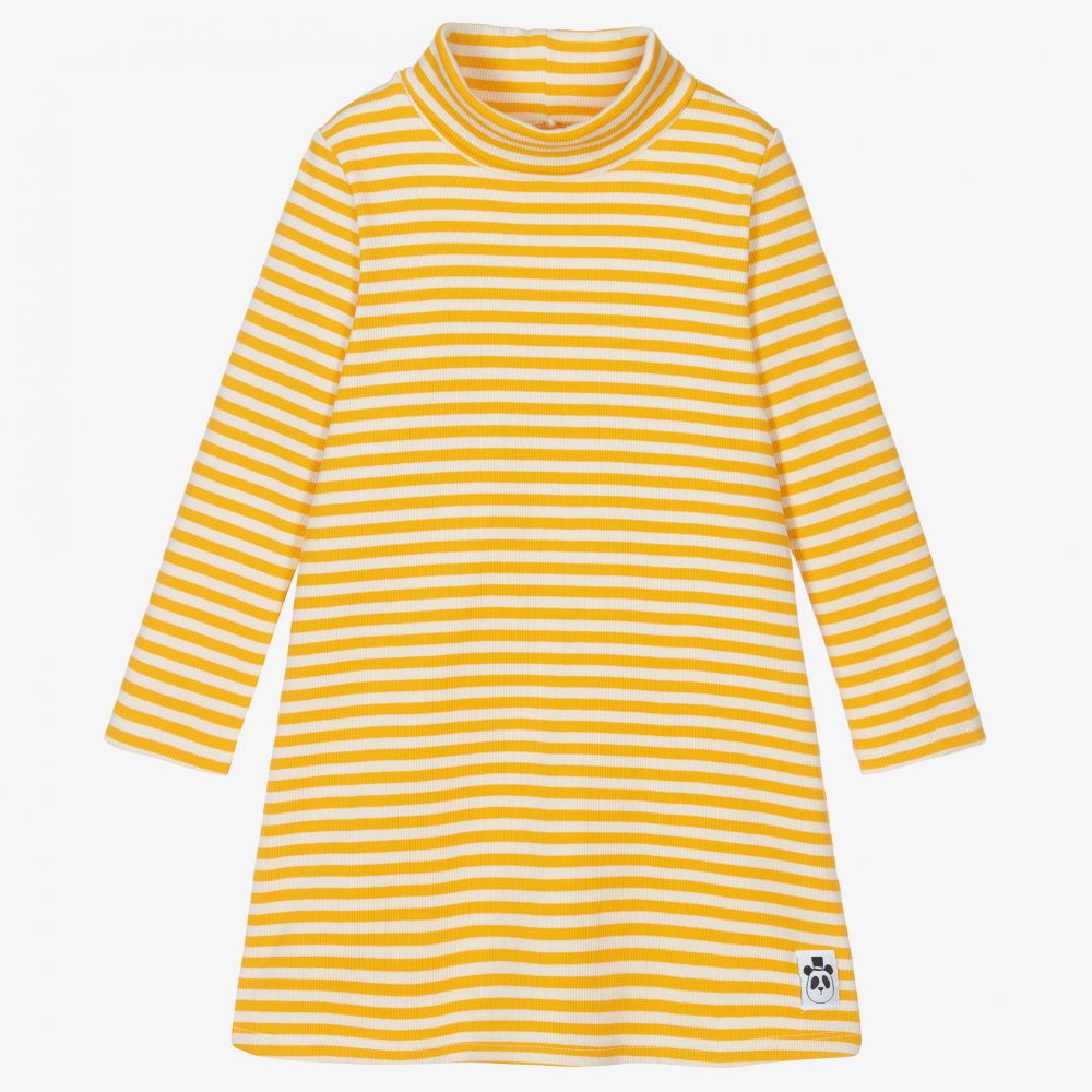 Mini Rodini - Robe à col roulé jaune en coton | Childrensalon