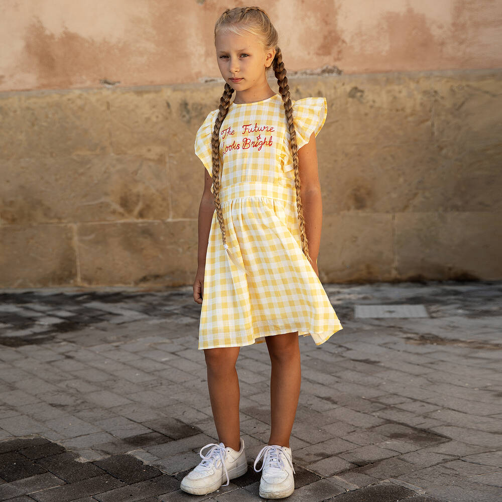 Mini Rodini Yellow Gingham Cotton Dress Childrensalon Outlet