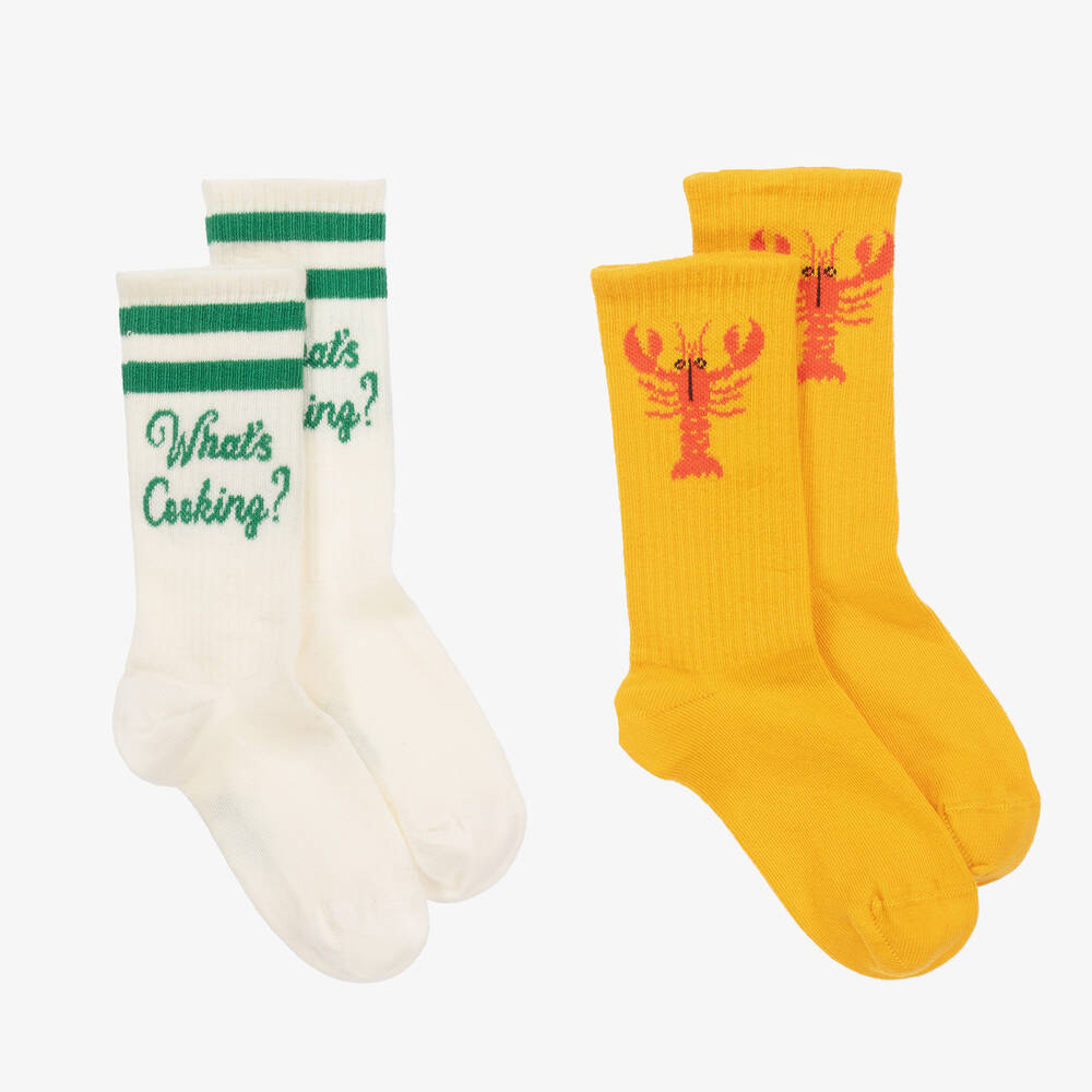 Mini Rodini - Yellow & Ivory Organic Cotton Ankle Socks (2 Pack) | Childrensalon