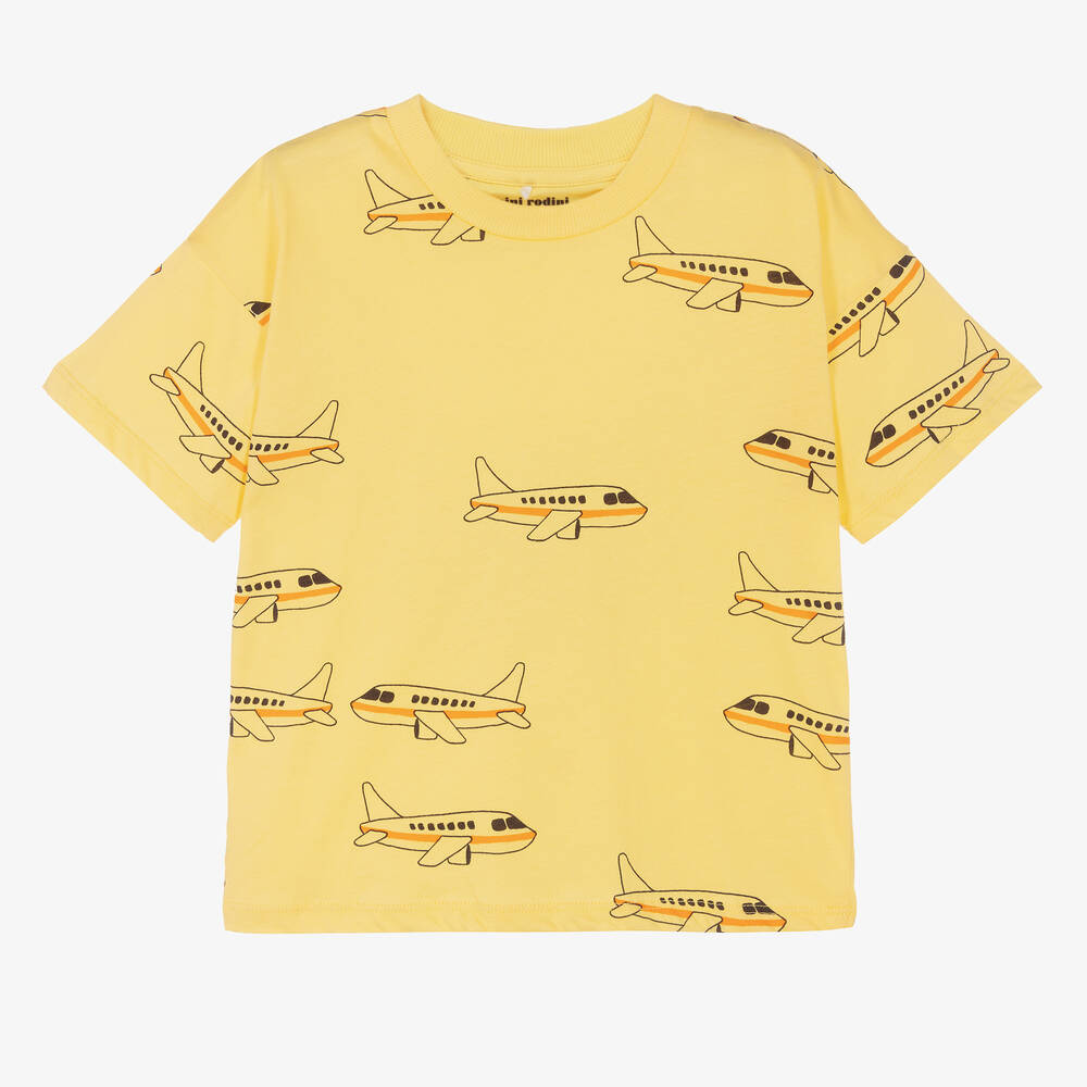 Mini Rodini - Yellow Organic Cotton Airplane T-Shirt | Childrensalon